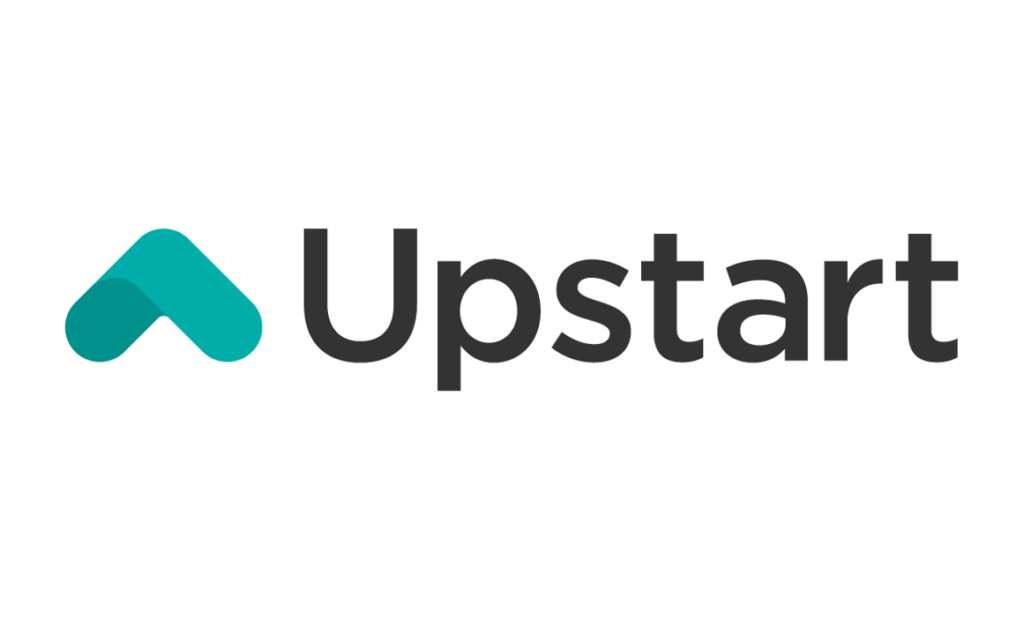 Upstart logo image.  Green arrowhead point upward with the word Upstart.