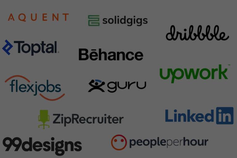 Logos for fourteen different freelance website examples.