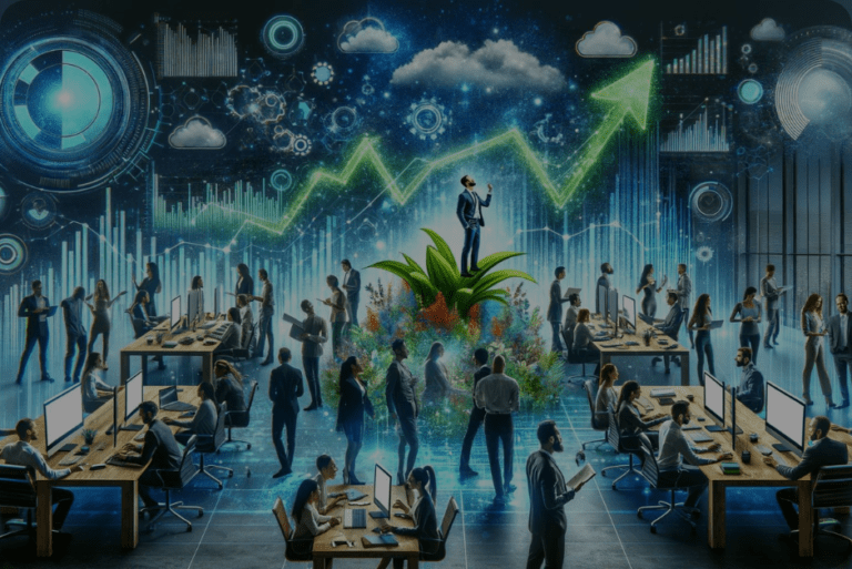 Illustration of a thriving Micro-SaaS business, symbolizing growth and innovation in niche markets.