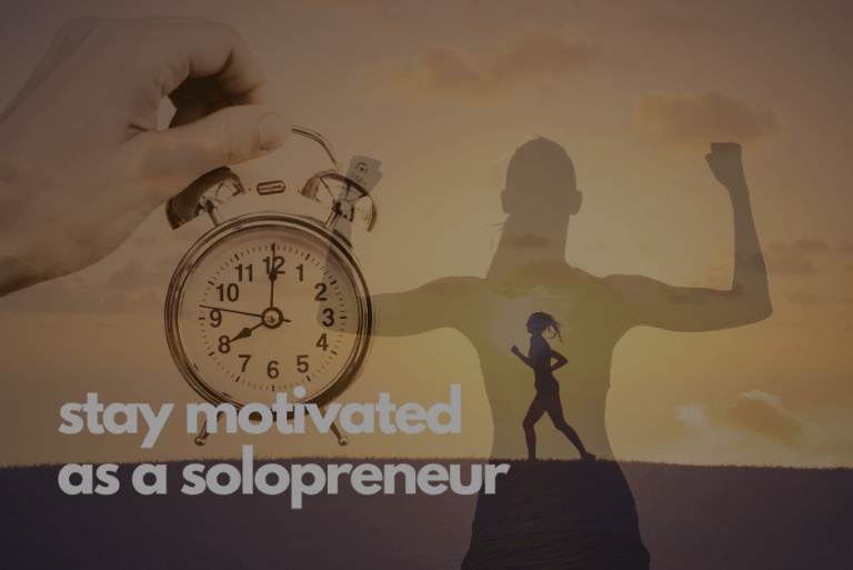 A woman running on a beach with the caption of stay motivated as a solopreneur.